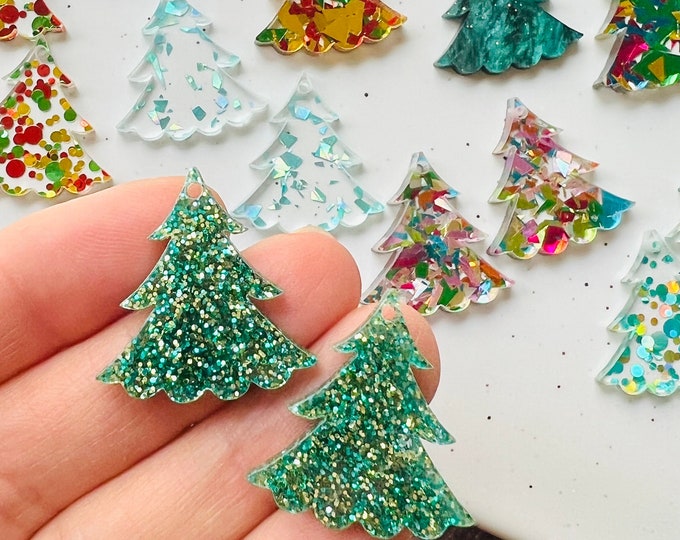 Glitter Christmas Tree Acrylic Earring Blanks MANY COLORS!