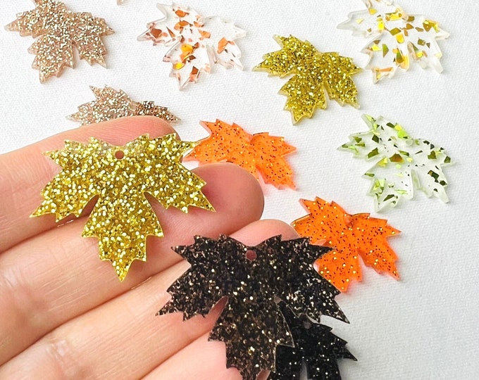 Maple Leaf Glitter Earring Making Blanks with hanging hole, Acrylic Glitter Earring Making Supplies, DIY earrings