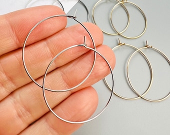 48pcs 18k Gold or Silver Stainless Steel Earrings Top Loop Closure Ear Wires Findings Hoops or Wine Glass Rings Markers 15mm,20mm,25mm,30mm