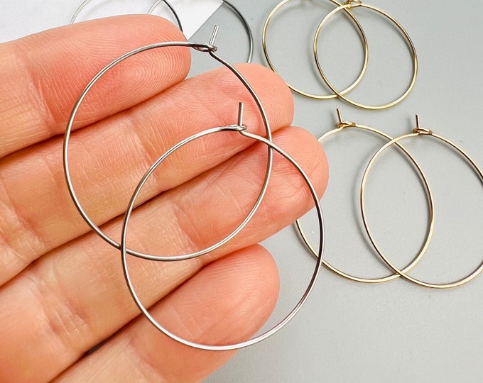 48pcs 18k Gold or Silver Stainless Steel Earrings Top Loop Closure Ear Wires Findings Hoops or Wine Glass Rings Markers 15mm,20mm,25mm,30mm