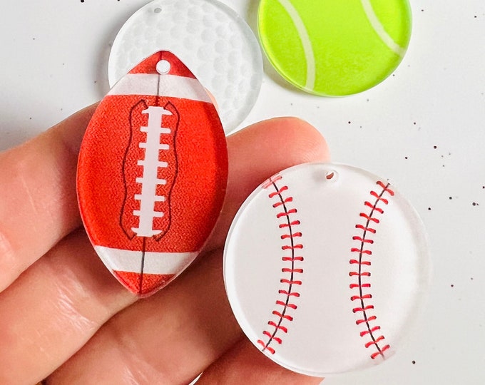 Bulk (2-24pcs) Sports Acrylic Earring Blanks Soccer, Basketball, Baseball, Football, Tennis, Beach Ball, Softball Golf DIY Earrings, Jewelry