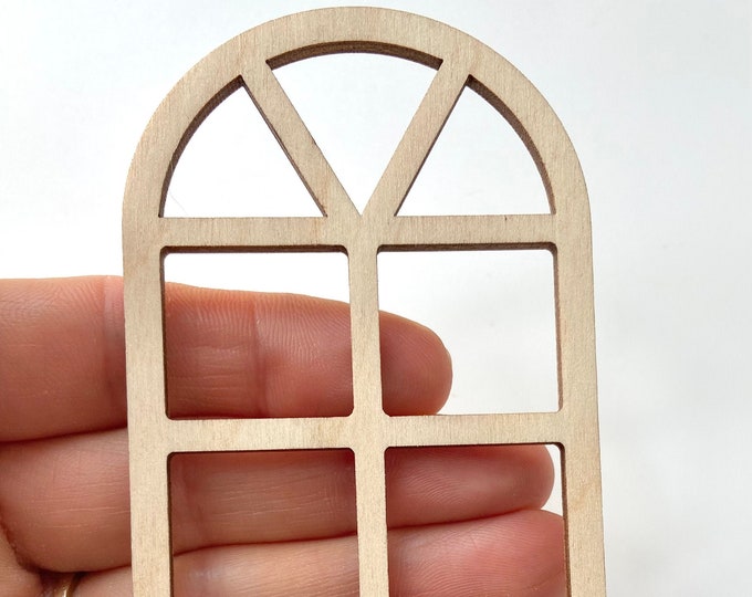 Unfinished 1/12th Scale Wood Dollhouse Fairy Garden Church Diorama Bird House Round Sunburst Arch Square Grids Window Crafts Doll House 1:12