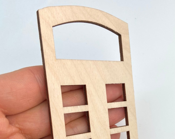 Unfinished 1/12th Scale Wood Dollhouse Fairy Garden Church Diorama Bird House Round  Arch Top 8 Square Grids Window Crafts Doll House 1:12