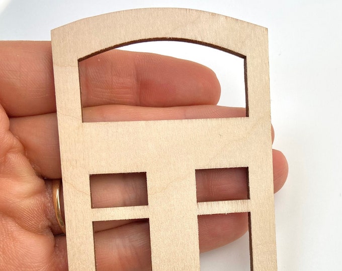Unfinished 1/12th Scale Wood Dollhouse Fairy Garden Church Diorama Bird House Round  Arch Top 8 Square Grids Window Crafts Doll House 1:12