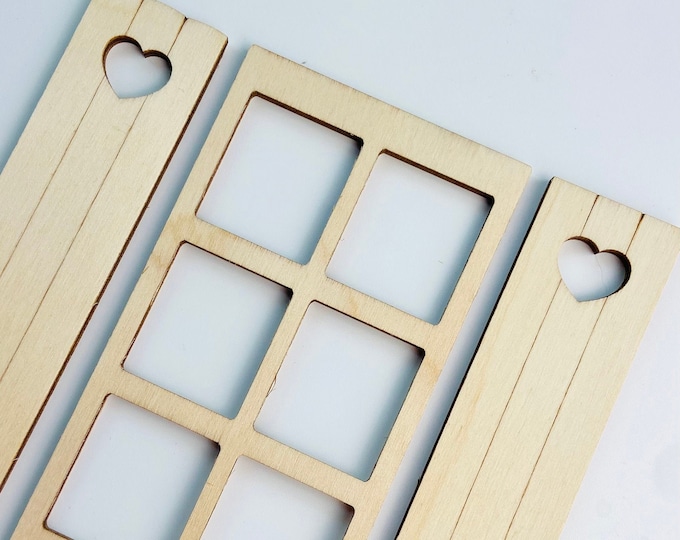 Unfinished 1/12th Scale Wood Dollhouse Fairy Garden Church Diorama Bird House 6 Squares Window with Heart Shutters Crafts Doll House 1:12