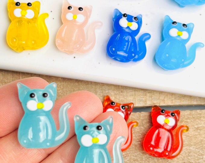 2 Pieces Cat Lampwork Glass Beads 20mm, Glass Beads Jewelry Making