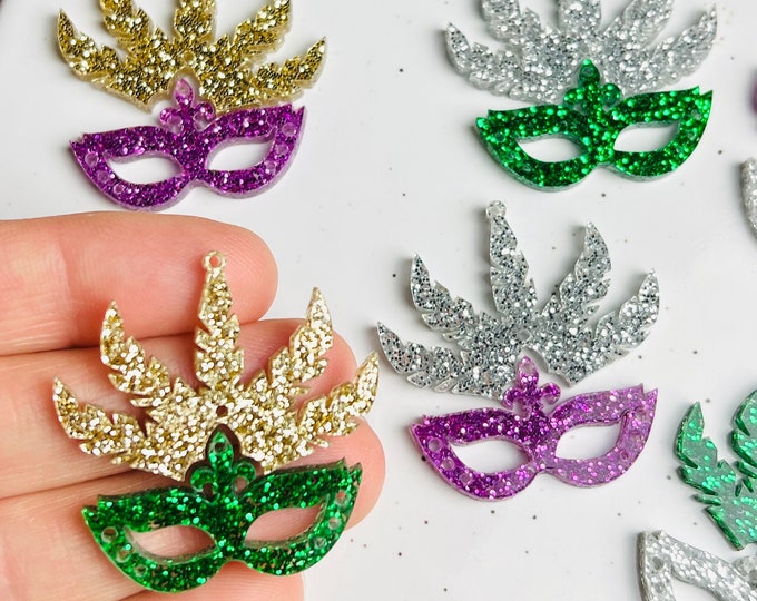 Mardi Gras Stacked Carnival Feather Fleur De Lis Mask DIY Acrylic Earring Blanks Cutout Earrings Jewelry Crafts Made in Texas