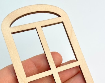 Unfinished 1/12th Scale Wood Dollhouse Fairy Garden Church Diorama Bird House Round Arch Top Square Grid Grids Window Crafts Doll House 1:12