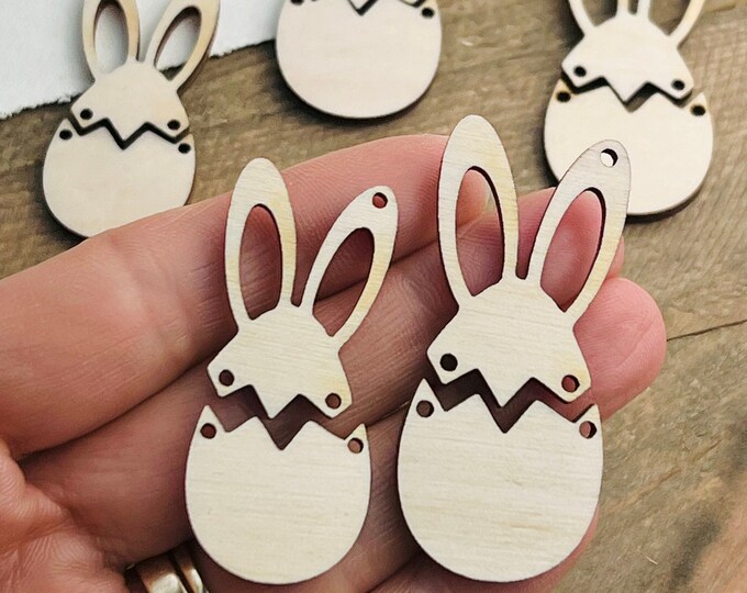 ALL SIZES & QUANTITIES Unfinished Wood Jointed Easter Bunny Rabbit Egg Cutout Earring Earrings Jewelry Blanks Crafts Made in Texas