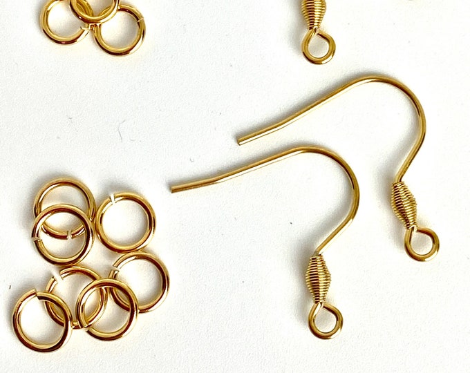 ALL QUANTITIES - Stainless Steel Gold Plated French Fish Earring Hooks Ear Wires w/ Jump Rings Earring Kit Great for Wood Earrings Jewelry