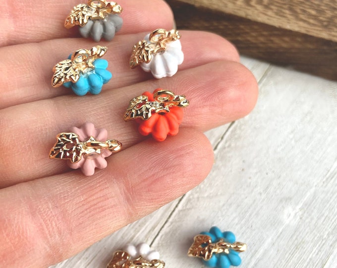 10 Tiny Acrylic 12mm Fall Halloween Pumpkin Leaf Earrings Charm Charms Bead Beads Connector Loop Hole Earring Findings Jewelry Making Craft