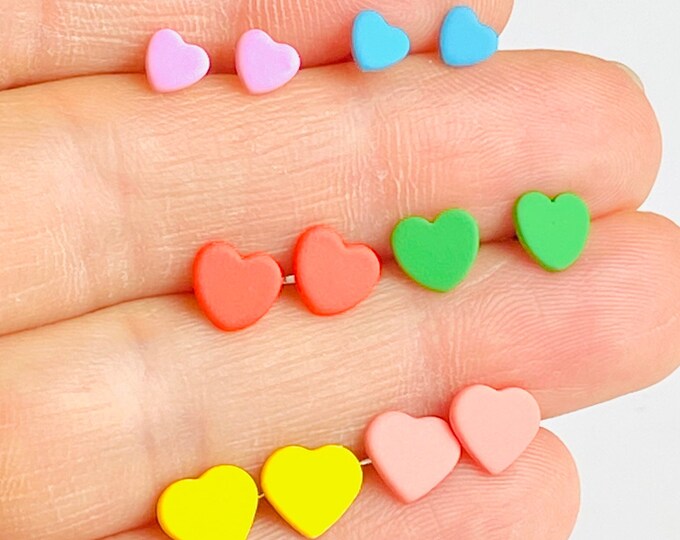 6 Pairs of Multiple Colors Tiny Heart Hearts 5-8mm Stud Earrings Sterling Silver Post Earring Backs