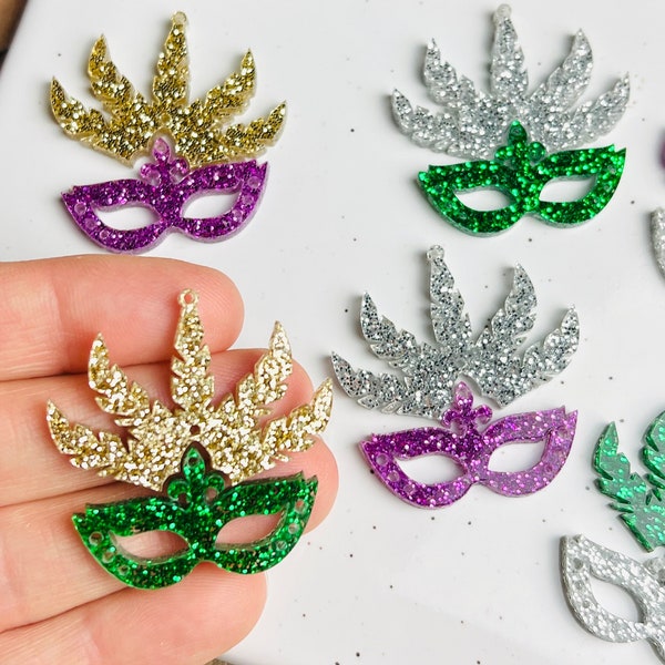 Mardi Gras Stacked Carnival Feather Fleur De Lis Mask DIY Acrylic Earring Blanks Cutout Earrings Jewelry Crafts Made in Texas