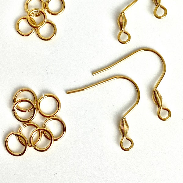 ALL QUANTITIES - Stainless Steel Gold Plated French Fish Earring Hooks Ear Wires w/ Jump Rings Earring Kit Great for Wood Earrings Jewelry