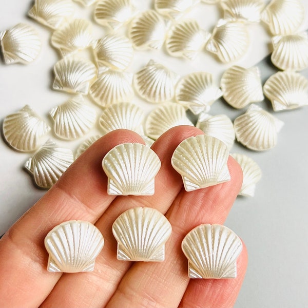 12/24/50 Piece Acrylic Creamy White Pearl 13mm or 15mm Seashell Clam Shell Beads, Jewelry Supplies, Beach Ocean Beads, Bracelet Making Beads