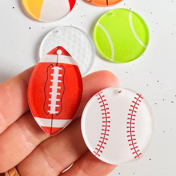 Bulk (2-24pcs) Sports Acrylic Earring Blanks Soccer, Basketball, Baseball, Football, Tennis, Beach Ball, Softball Golf DIY Earrings, Jewelry