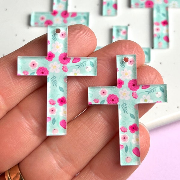 Many Colors!  Cross Floral Flower Patterned Acrylic DIY Earring Easter Blanks Cutout Earrings Jewelry Crafts Made in Texas