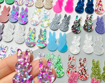 Glitter Acrylic Easter Peeps Bunny Rabbit Earring Making Blanks -Choose Color, Size, Quantity