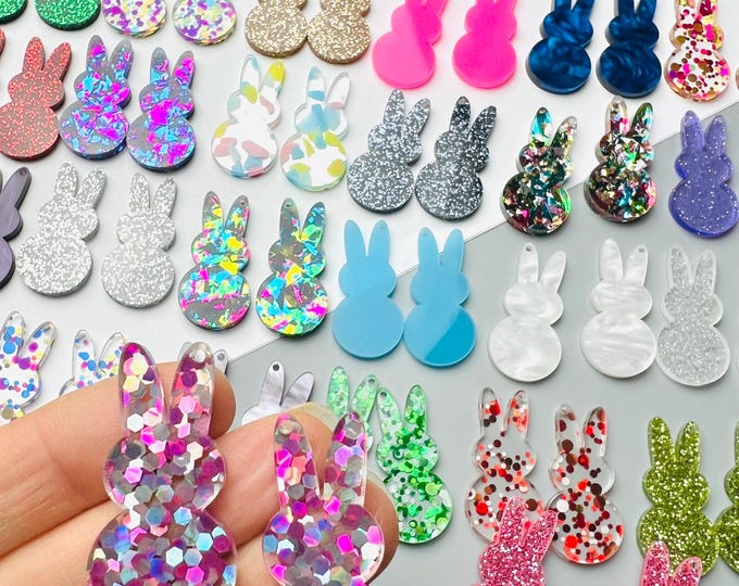 Glitter Acrylic Easter Peeps Bunny Rabbit Earring Making Blanks -Choose Color, Size, Quantity