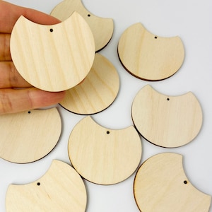 ALL SIZES BULK (12pc to 100pc) Unfinished Wood Laser Round Circle Hoop w/ Moon Cutout Earring Earrings Jewelry Blanks Crafts Texas Made