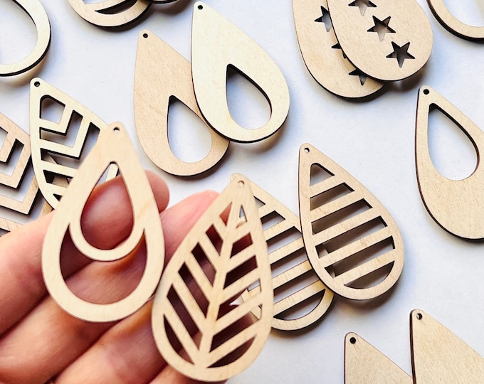 18 Different Pairs Teardrop Wood Earring BLANKS Set Unfinished Wood Laser Cutout Dangle Earring Jewelry Blanks