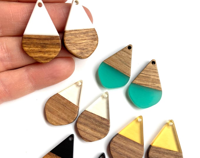 Clearance 10 Acrylic & Wood 28x18mm Teardrop Beads Charms with Connector Loop Hole Earring Findings Jewelry Making Craft