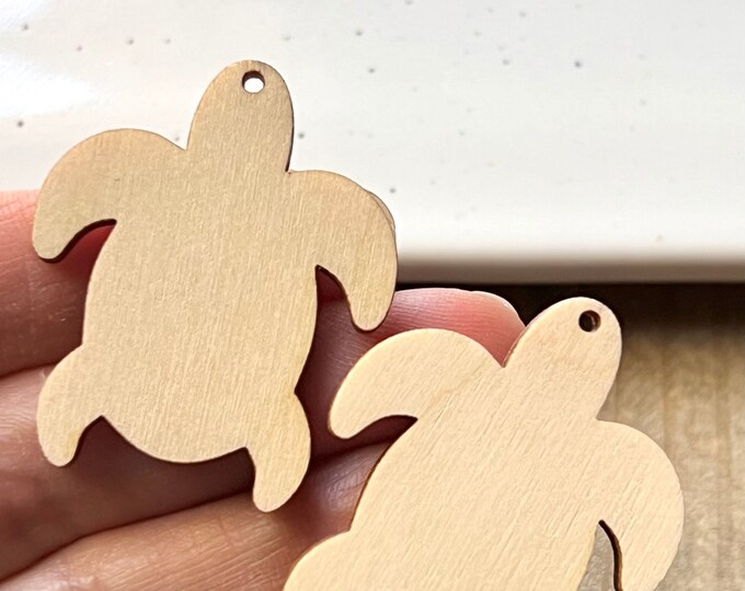 ALL SIZES BULK (12pc to 100pc) Unfinished Wood Laser Cutout Sea Turtle Earring Jewelry Blanks Charms Crafts Made in Texas