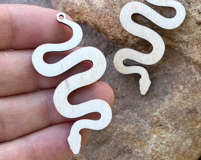 Many Sizes Available (12pc to 100pc) Unfinished Wood Laser Cutout Snake Earring Earrings Jewelry Blanks Shape Craft Made in Texas
