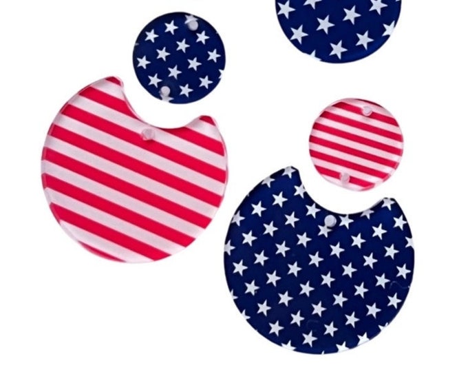Earring Blanks Patriotic Acrylic Stars and Stripes DIY earrings Circle Set, Earring Blanks, DIY Jewelry Making, Earring Making Supplies