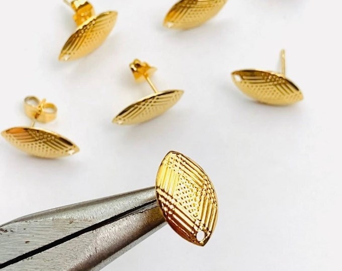 12pcs Gold Plated Oval Stainless Steel Stud Post Earrings & Backs Connector Loop Holes Dangle Earring Findings Jewelry Making