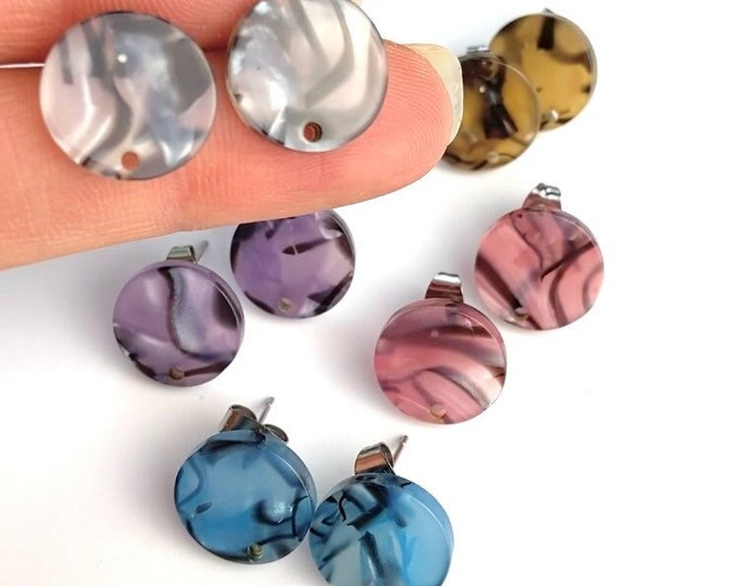 10 Acrylic 14mm Round Circle Stud Post Pink,White,Blue,Purple Earring & Backs Connector Loop Holes Dangle Earring Findings Jewelry Making