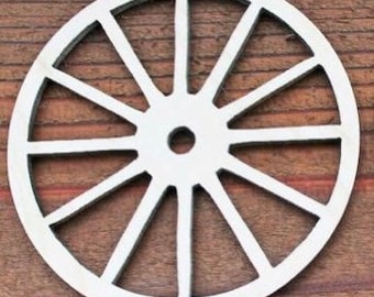 Vintage Cut Wagon Wheel Unfinished Wood Laser Cut Out Cutout Shape Crafts Sign DIY Ready to Paint or Stain