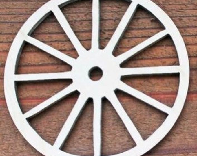 Vintage Cut Wagon Wheel Unfinished Wood Laser Cut Out Cutout Shape Crafts Sign DIY Ready to Paint or Stain