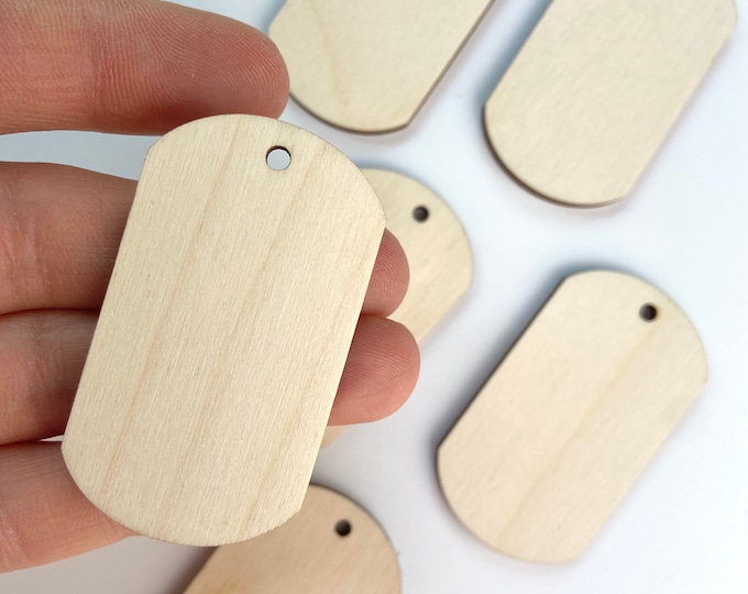 ALL SIZES BULK (12pc to 48pc) Unfinished Wood Laser Cutout Solid Dog Tag Drop Earring Jewelry Blanks Shape Crafts Made in Texas