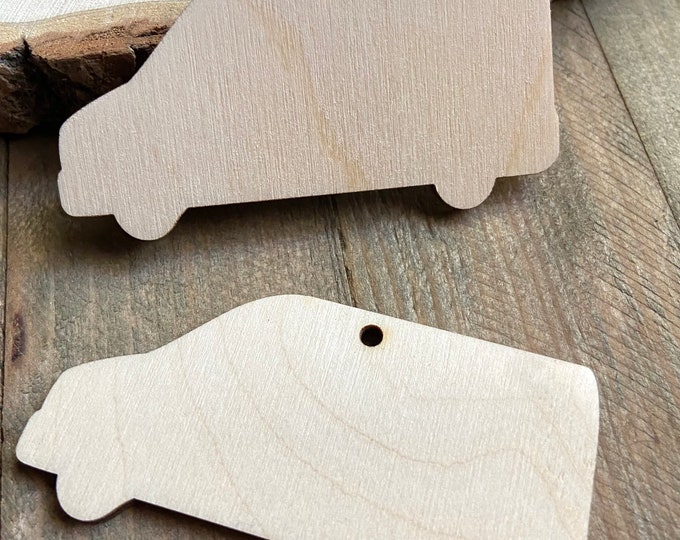 ALL SIZES BULK (12pc to 100pc) Unfinished Wood Laser Cutout Solid Van Truck Earring Jewelry Blanks Charms Crafts Made in Texas