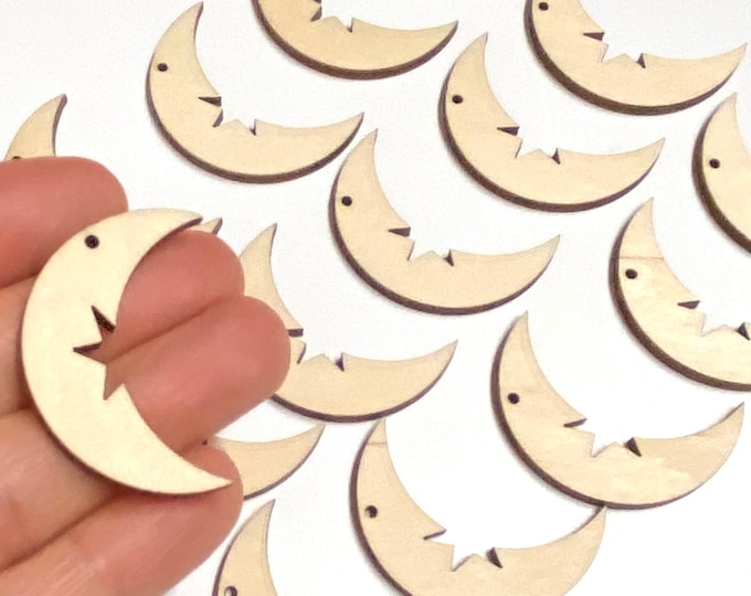 ALL SIZES BULK (12pc to 100pc) Unfinished Wood Wooden Laser Cutout Moon & Star Dangle Earring Jewelry Blanks Shape Crafts Made in Texas