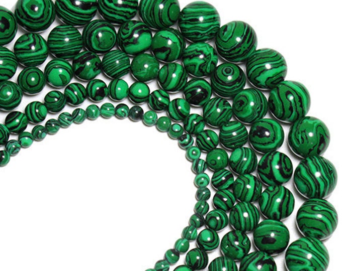 ALL SIZE & QTY Malachite Green Black Strands 4mm 6mm 8mm Loose Beads Anti Anxiety Stone Gemstones Necklace,Bracelet,Earring Jewelry Crafts