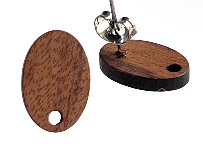 Choose Quantity Walnut Wood Wooden Stud Post Oval Earrings w/ Earring Backs Connector Loop Holes Dangle DIY Earrings Findings Jewelry Making