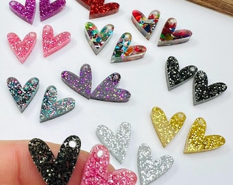 Petite Glitter Heart Acrylic Earring Blanks, Cabochons, DIY Earring Supplies, Valentine’s Day Crafts