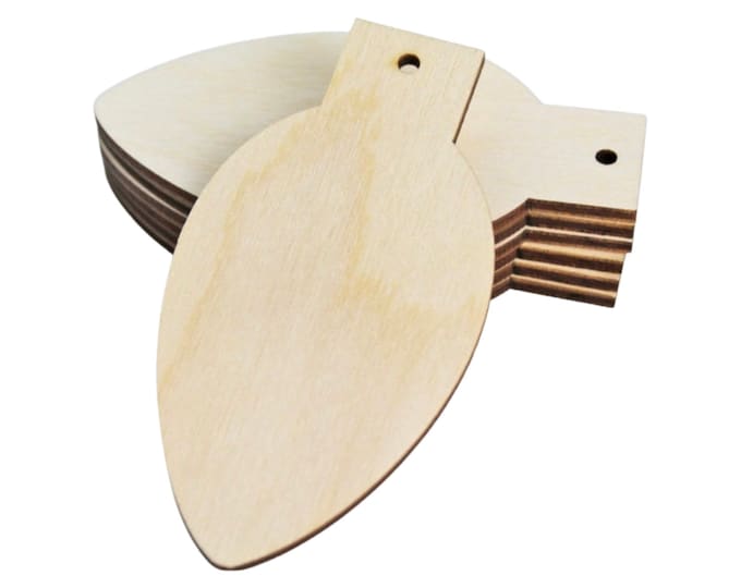 ALL SIZES BULK (12pc to 100pc) Unfinished Wood Laser Cutout Christmas Ornament Light Bulb Earring Jewelry Blanks Shape Crafts Made in Texas