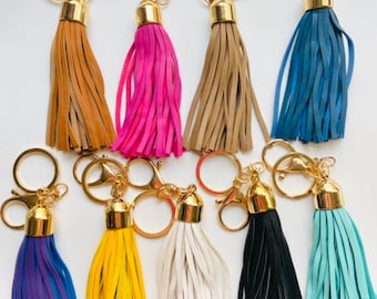 Set of 2 Faux Leather Tassel Tassels 6” w/Keyring Clip  Attached Great for DIY Crafts, Bead Garlands, Keychains and Purse Tassels