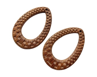 Clearance 12 Pieces/6 Pair 2” Wood Earring Blanks Hollow Teardrop 3D Weave Woven Look Cutout Pendant Jewelry Blanks, Earring Making Supplies