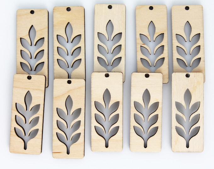 BULK (12pc to 100pc) Unfinished Wood Rectangle Bars Bar with Flower Leaf Cutout Dangle Earring Jewelry Blanks Shape Crafts Made in Texas