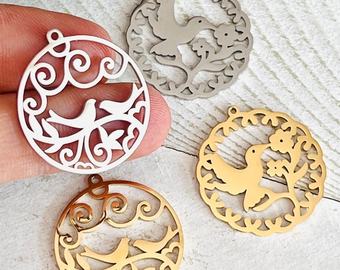 Clearance 6Pcs Imperfect Silver or Gold Plated Polished Stainless Steel 1” Bird Birds Scroll Cutout Earring Connectors DIY Earrings