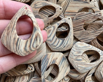 Lightweight Natural Rustic Aged Patina Striped Wood 40mm/1.5” Diamond Shape Hoop Hoops Cutout Earring Earrings Charms Jewelry Making Crafts