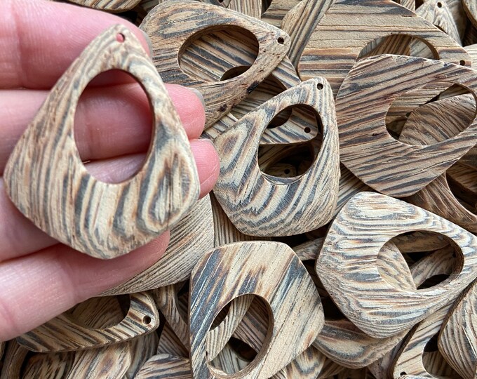 Lightweight Natural Rustic Aged Patina Striped Wood 40mm/1.5” Diamond Shape Hoop Hoops Cutout Earring Earrings Charms Jewelry Making Crafts