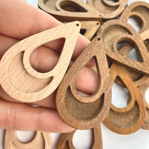 Clearance Teardrop Wood Cabochon Earring Blanks, Bezel Tray Charms (12pcs)