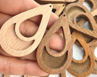 Clearance 1.5” or 2” Light or Dark 12pcs Wood Split Teardrop Cabochon Bezel Tray Insert Cutout Dangle Drop Earring Jewelry Blanks Charms