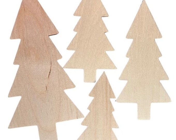 SET of 4 Trees Pine Forest Unfinished Wood Cutout Shapes Ready to Paint Crafts  Made in Texas