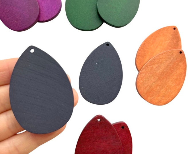 6 Painted Wood 2.17” Teardrop Shape Beads Earring Connectors with Hanging Hole Earrings Findings DIY Jewelry Making Crafts